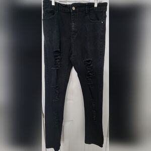 Mens 36x30 Black Rippee Distressed Stretch Jean